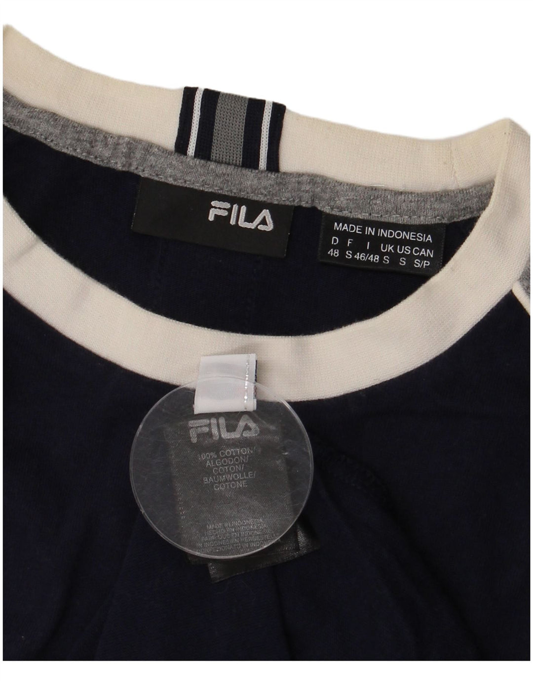 Fila Mens T-Shirt Top Small Navy Blue Colourblock Cotton