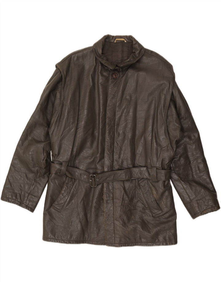 PICCINI Mens Leather Jacket IT 54 2XL Brown Leather