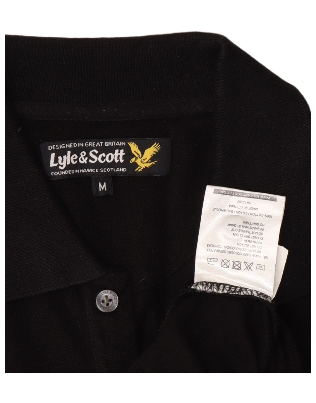 LYLE & SCOTT Mens Polo Shirt Medium Black Cotton Vintage Lyle & Scott and Second-Hand Lyle & Scott from Messina Hembry 