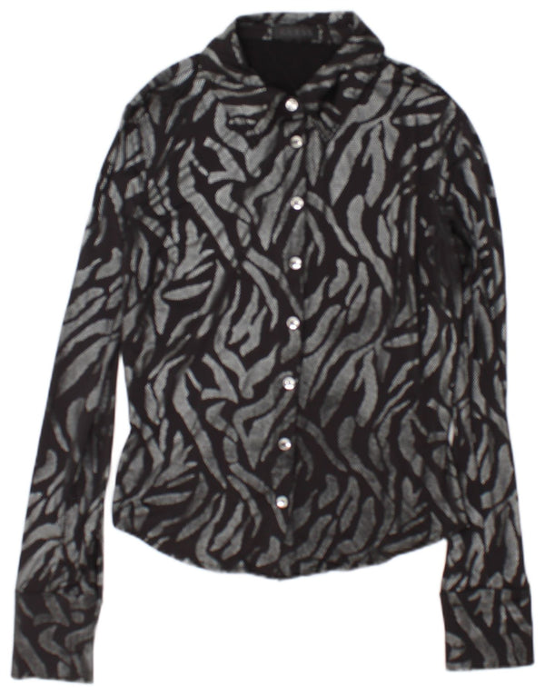 Guess Womens Oversized Shirt Blouse UK 6 XS Black Animal Print Polyester