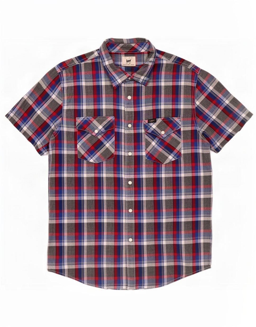 Lee Mens Short Sleeve Shirt Medium Grey Check Cotton