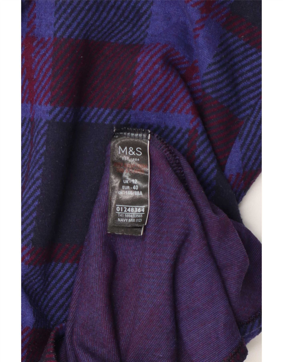 Marks & Spencer Womens Long Sleeve Blouse Top UK 12 Medium Navy Blue Check