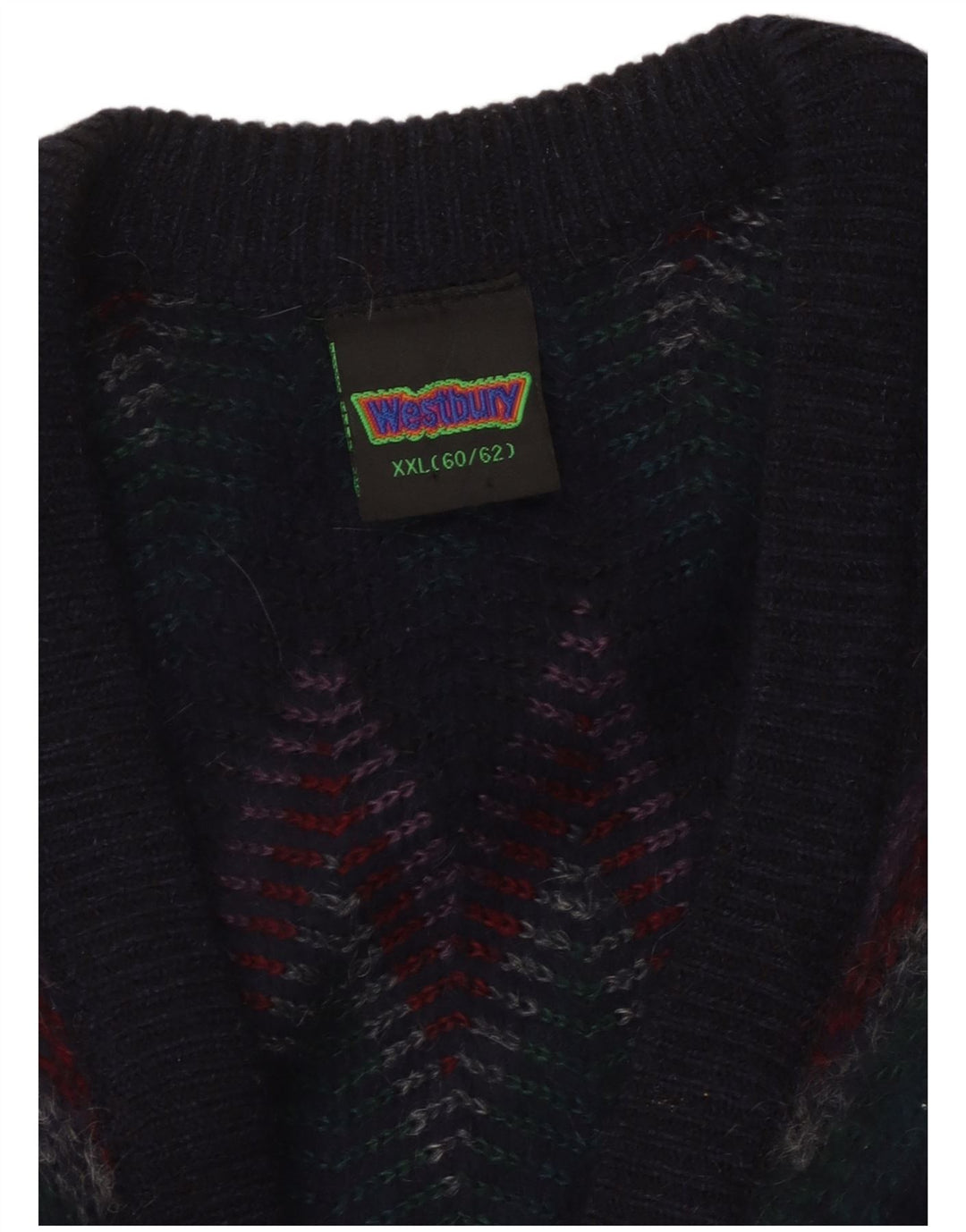 WESTBURY Mens Cardigan Sweater 2XL Multicoloured Chevron Acrylic