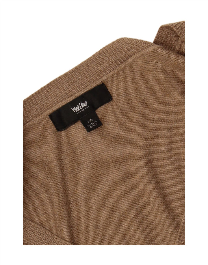MOSSIMO Womens V-Neck Jumper Sweater UK 14 Large Brown Nylon Vintage Mossimo and Second-Hand Mossimo from Messina Hembry 