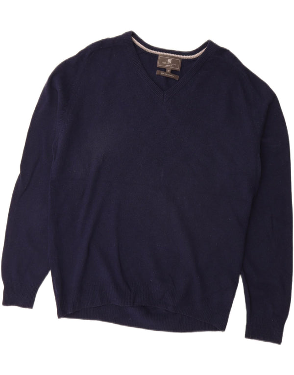 MARKS & SPENCER Mens Regular Fit V-Neck Jumper Sweater Medium Navy Blue