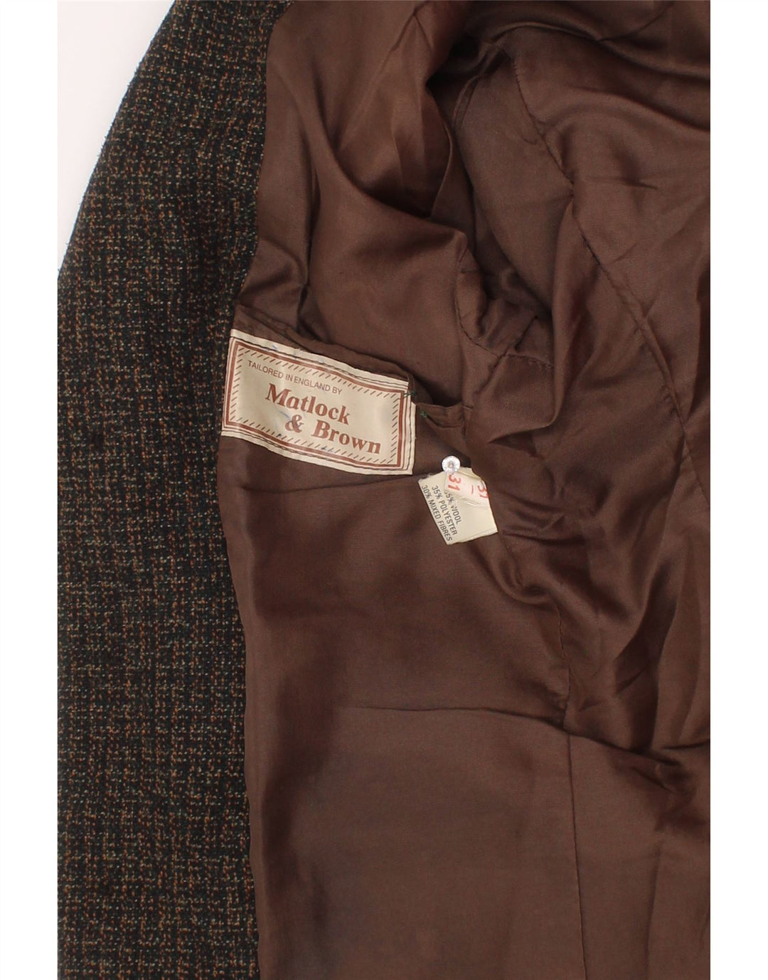 Vintage Boys 3 Button Blazer Jacket 13-14 Years Brown Flecked Wool