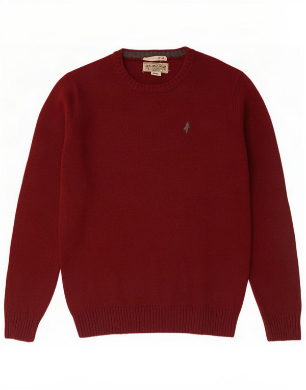Marlboro Classics Mens Crew Neck Jumper Sweater Medium Burgundy Wool