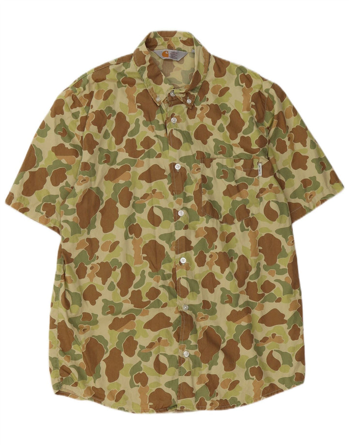 Carhartt Mens Short Sleeve Shirt Medium Khaki Camouflage Cotton