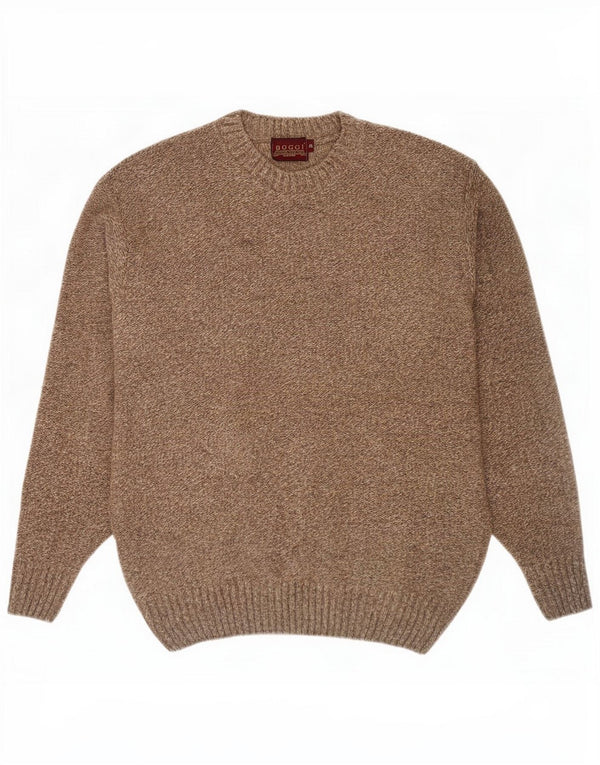 Boggi Mens Crew Neck Jumper Sweater Size 42 Large Khaki Flecked Wool
