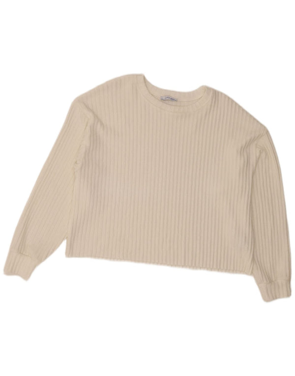 Zara Womens Crop Boat Neck Jumper Sweater UK 14 Medium White Polyester