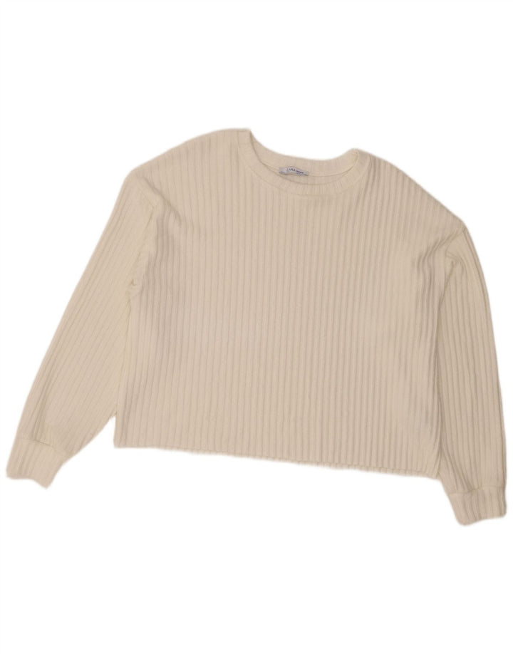 Zara Womens Crop Boat Neck Jumper Sweater UK 14 Medium White Polyester