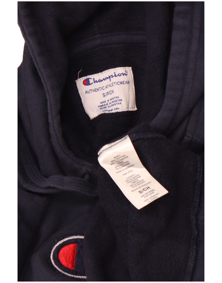 CHAMPION Mens Graphic Hoodie Jumper Small Navy Blue Cotton