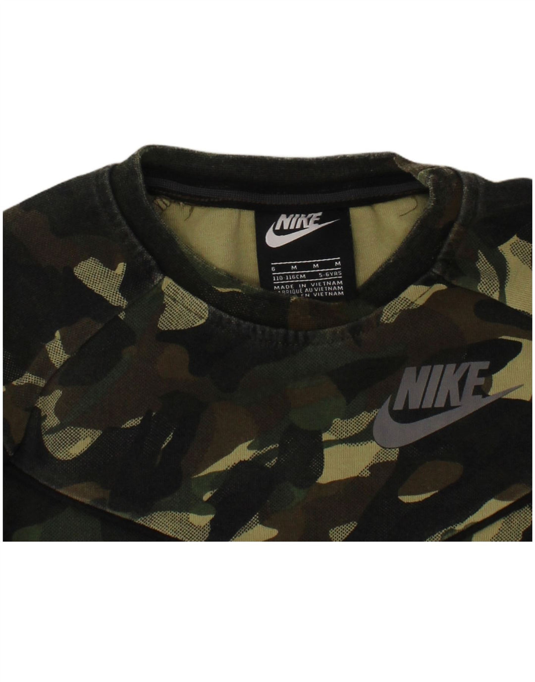 NIKE Boys Graphic Sweatshirt Jumper 5-6 Years Medium  Green Camouflage