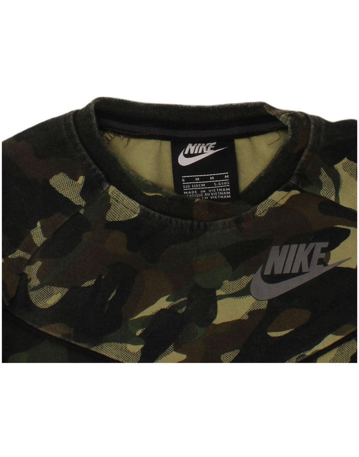 NIKE Boys Graphic Sweatshirt Jumper 5-6 Years Medium  Green Camouflage