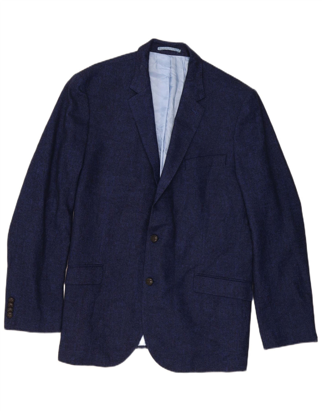 Marks & Spencer Mens 2 Button Blazer Jacket UK 44 XL Navy Blue Herringbone