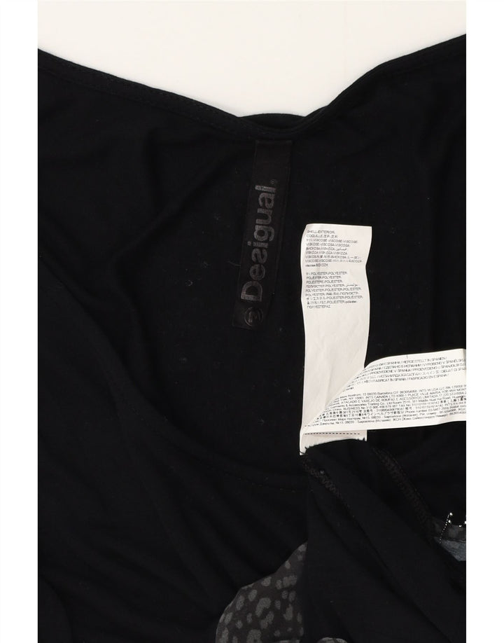 DESIGUAL Womens 3/4 Sleeve Graphic A-Line Dress UK 12 Medium Black Viscose