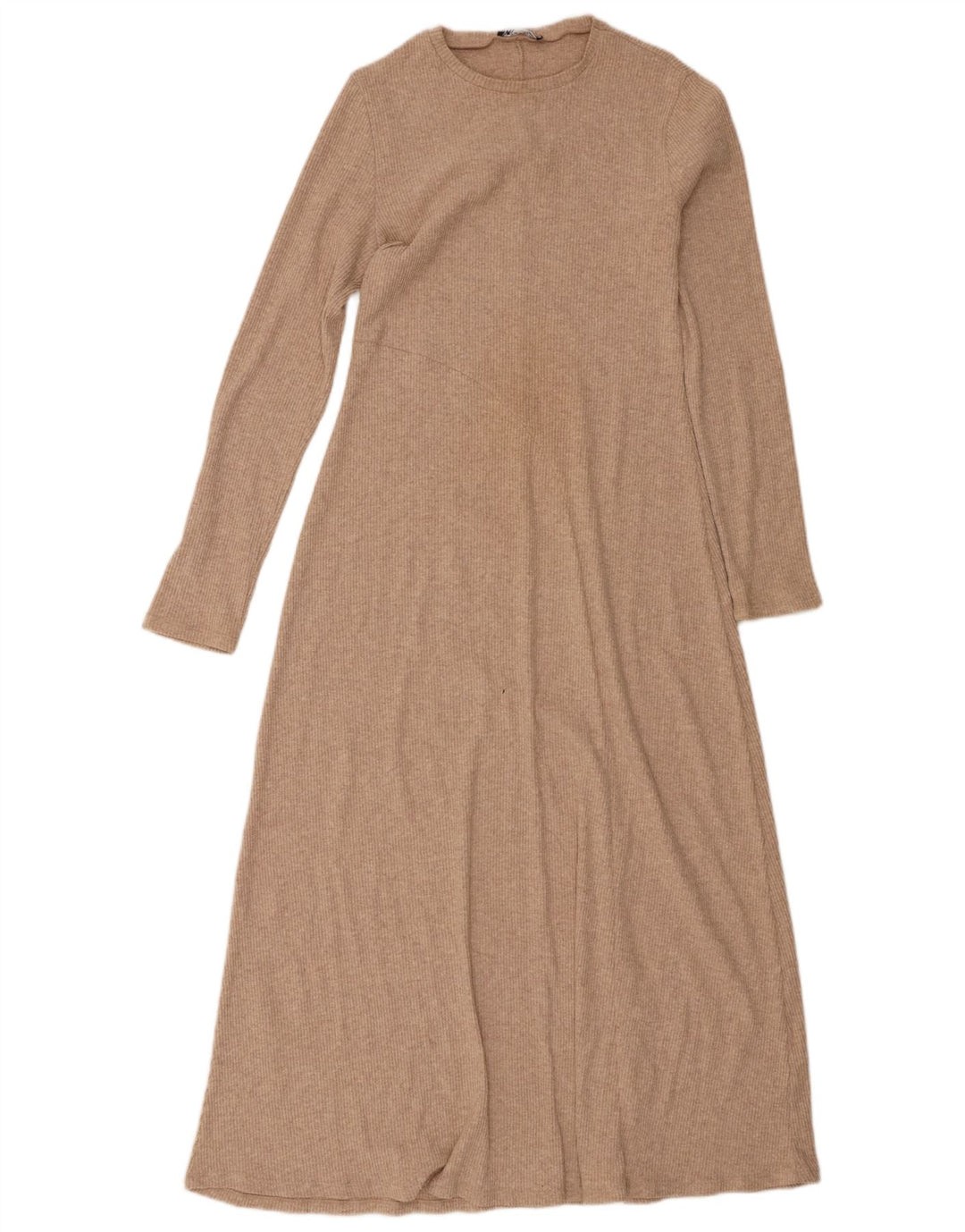 Zara Womens Long Sleeve Maxi Dress UK 12 Medium Beige