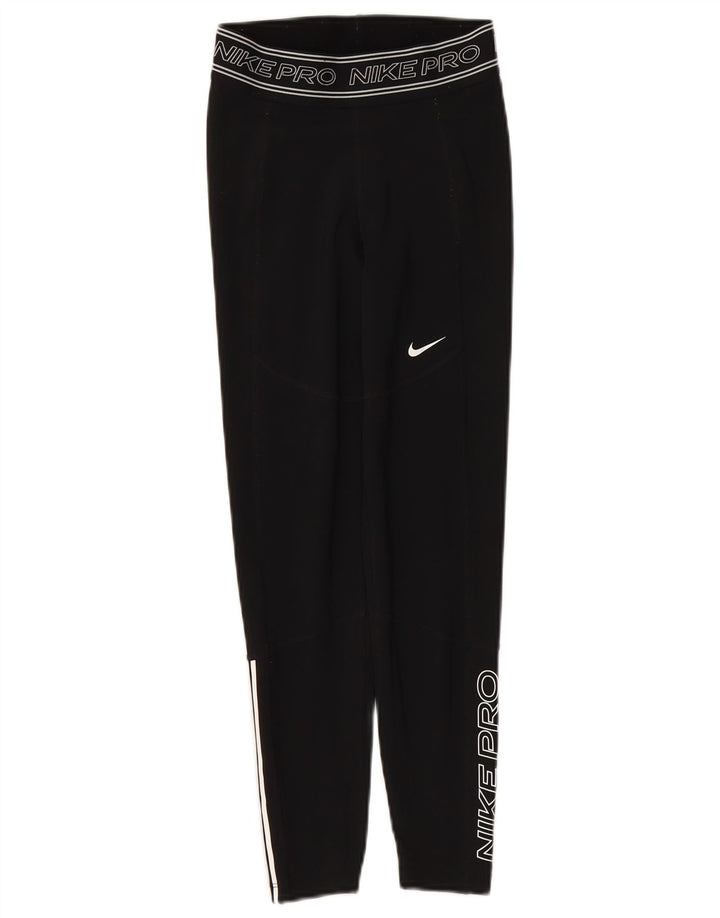 NIKE Womens Dri Fit Graphic Leggings UK 4 XS  Black Polyester