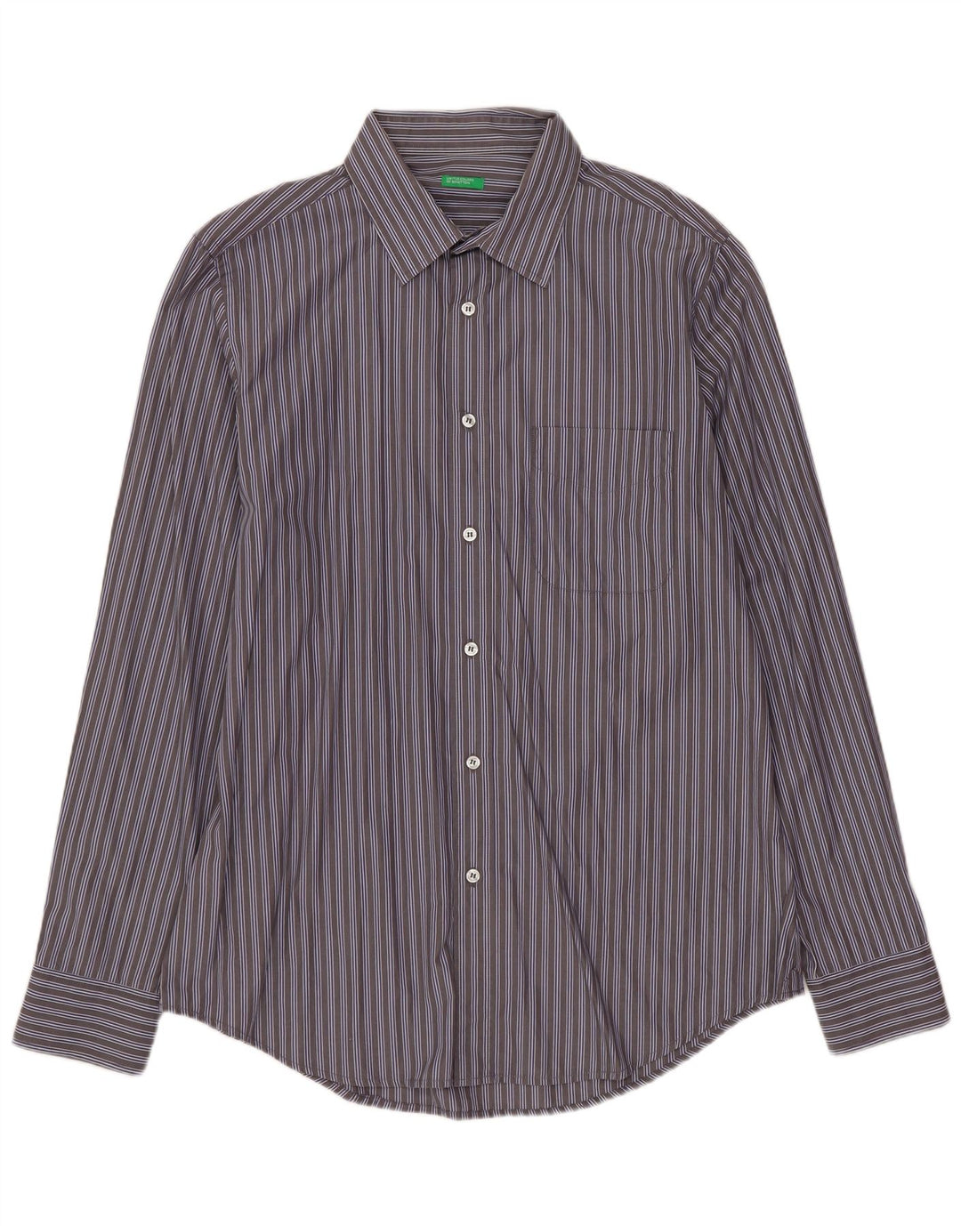 BENETTON Mens Shirt Large Grey Striped