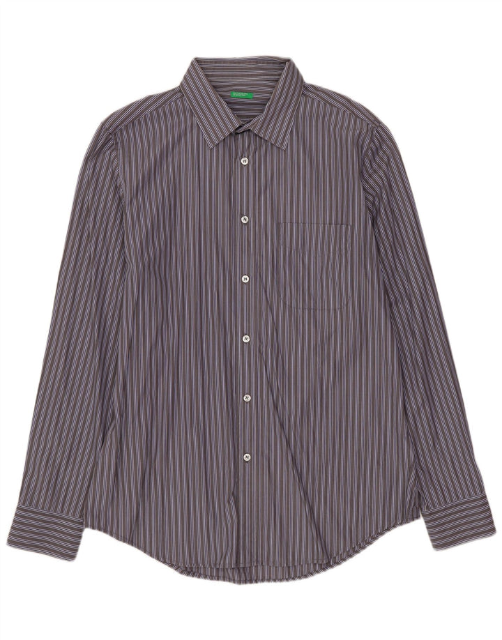 BENETTON Mens Shirt Large Grey Striped