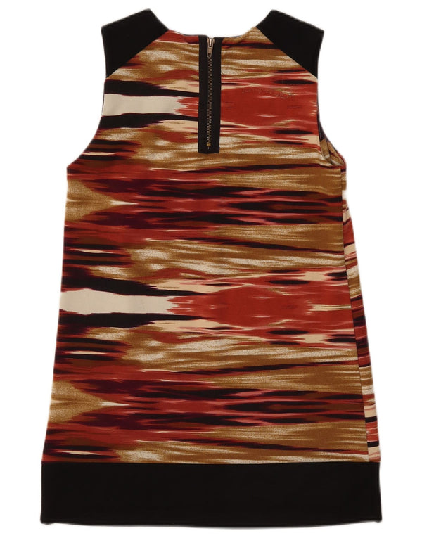Desigual Womens Abstract Pattern Sleeveless Shift Dress UK 6 XS Brown Heart
