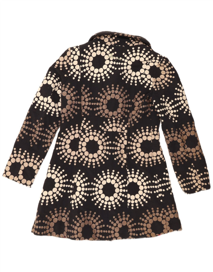 DESIGUAL Womens Overcoat EU 42 Large Black Geometric Acrylic