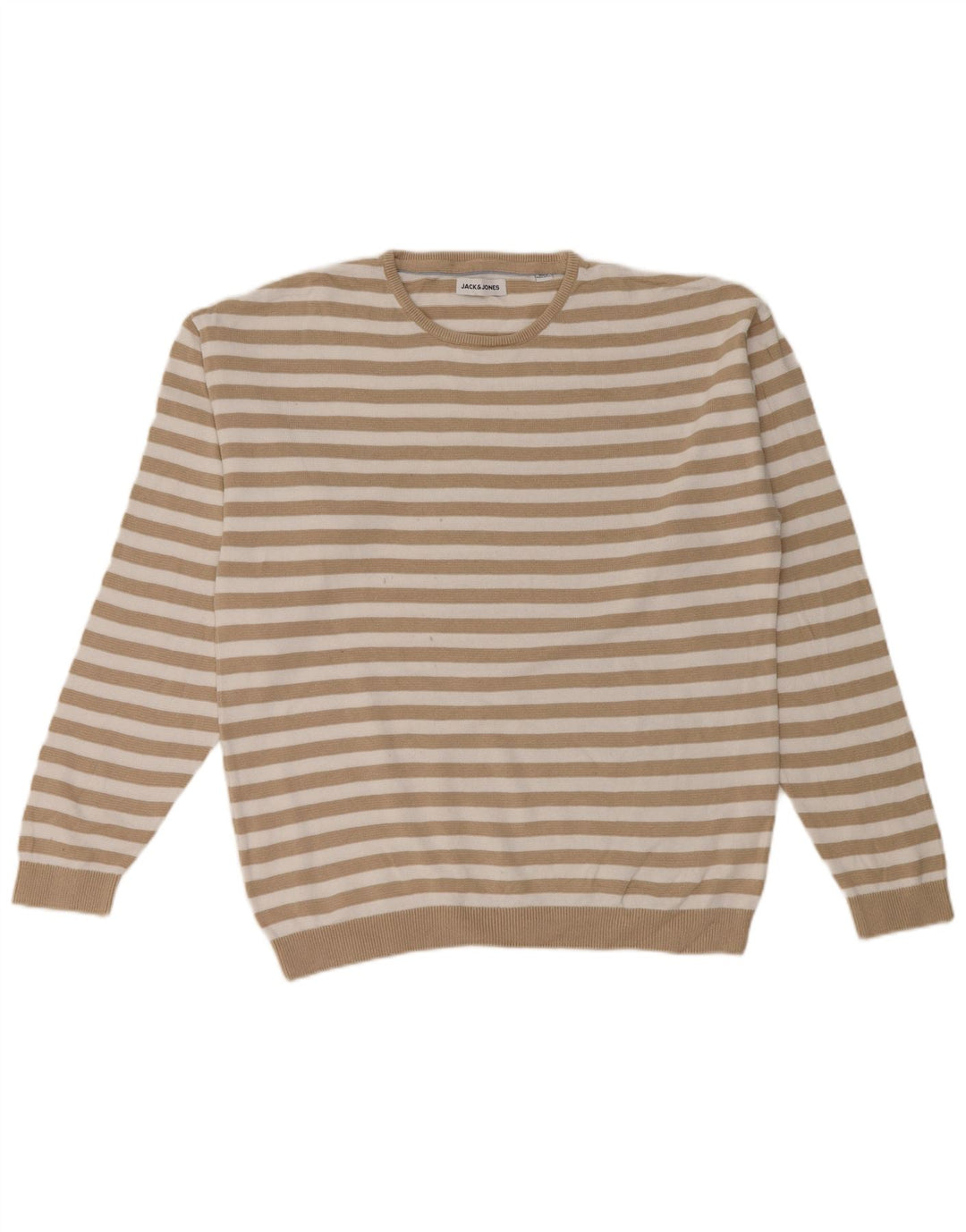Jack & Jones Mens Crew Neck Jumper Sweater Medium Beige Striped