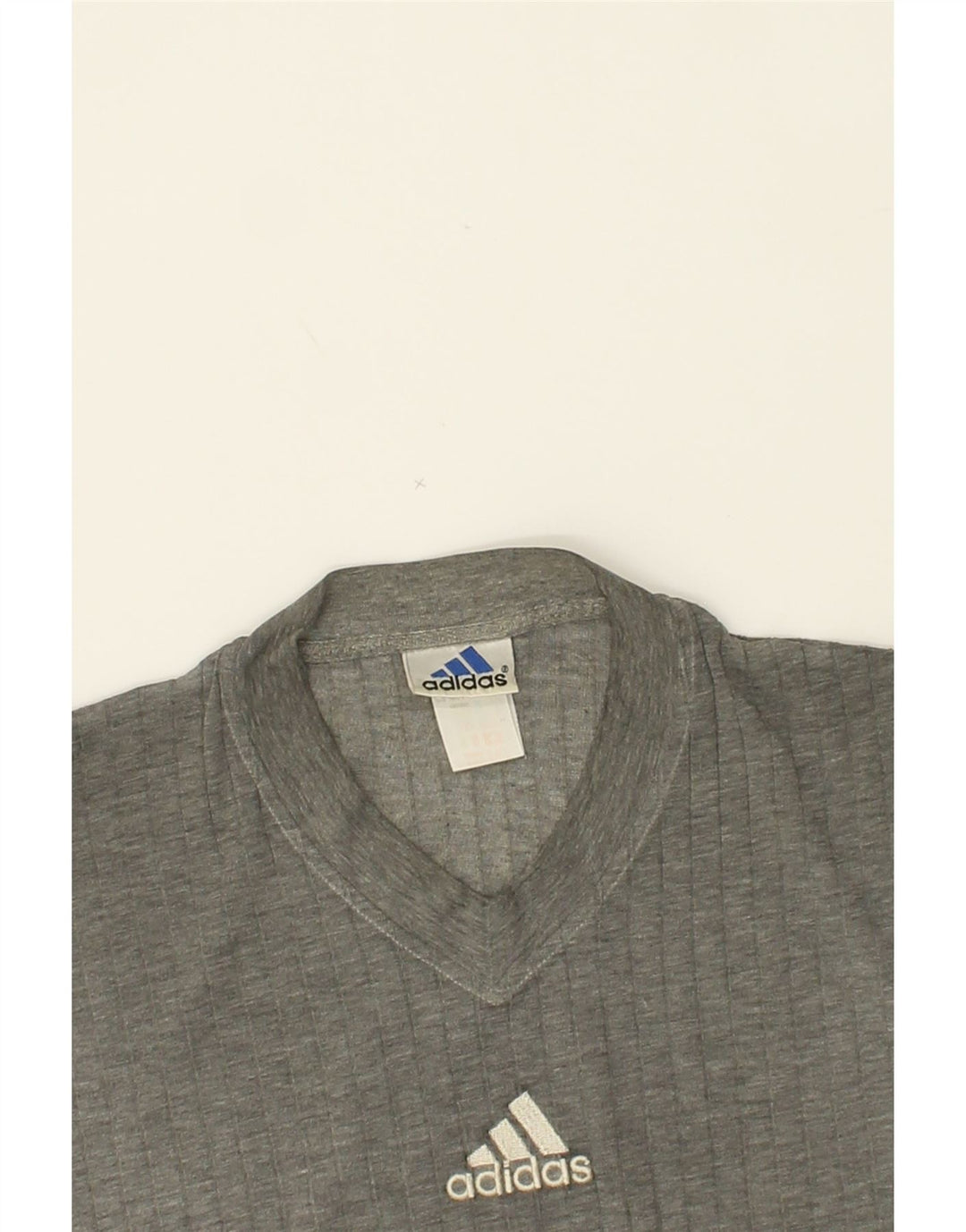 ADIDAS Mens T-Shirt Top Large Grey Striped Vintage Adidas and Second-Hand Adidas from Messina Hembry 