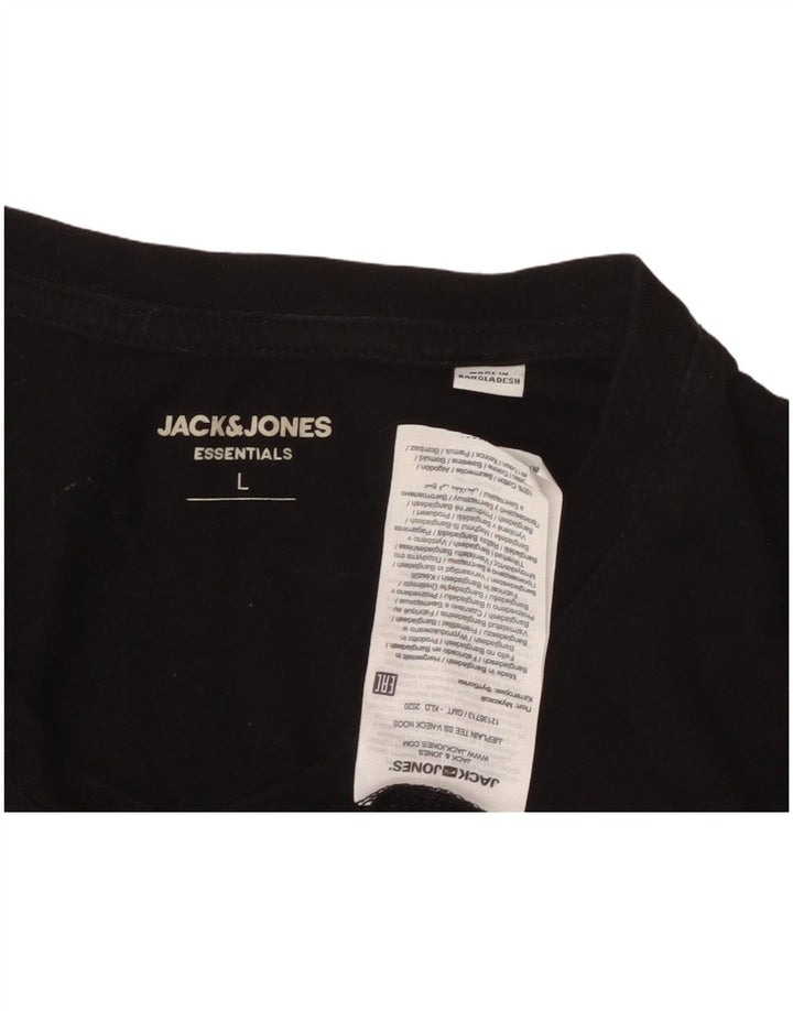 JACK & JONES Mens T-Shirt Top Large Black Cotton