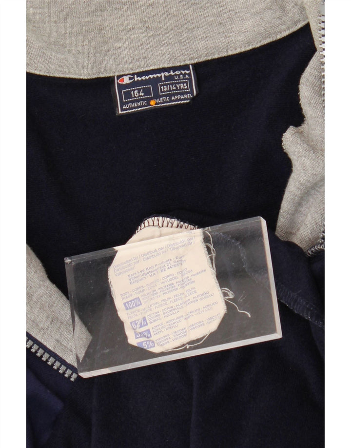 CHAMPION Boys Bomber Jacket 13-14 Years Navy Blue Colourblock Polyester Vintage Champion and Second-Hand Champion from Messina Hembry 