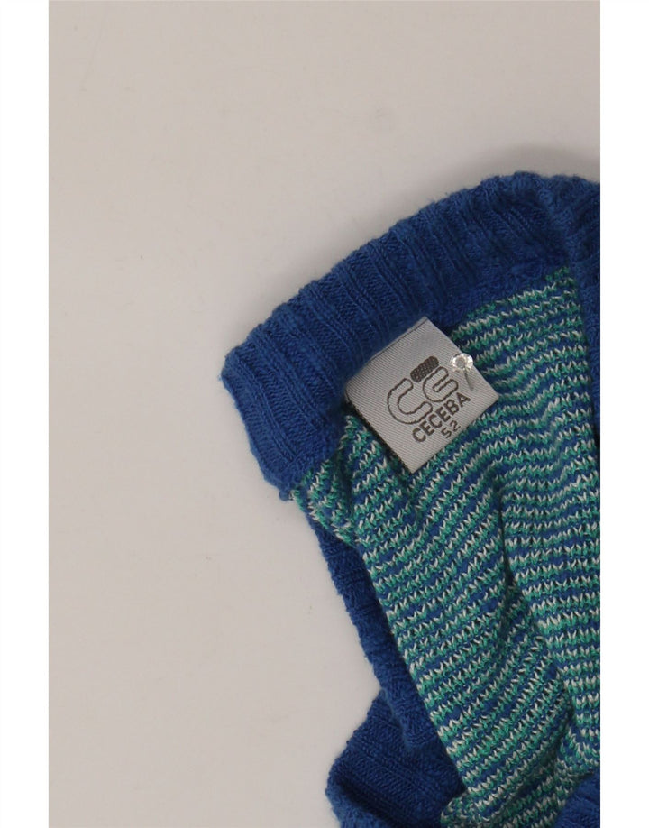 VINTAGE Womens Abstract Pattern V-Neck Jumper Sweater IT 52 2XL Blue