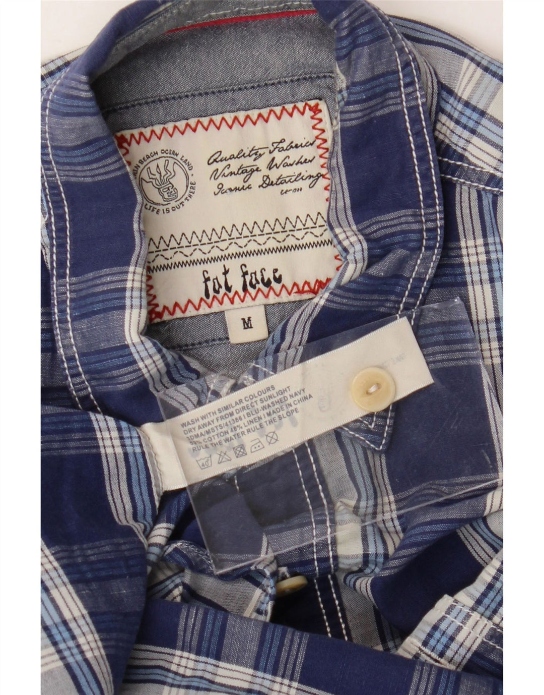 FAT FACE Mens Short Sleeve Shirt Medium Navy Blue Check Cotton