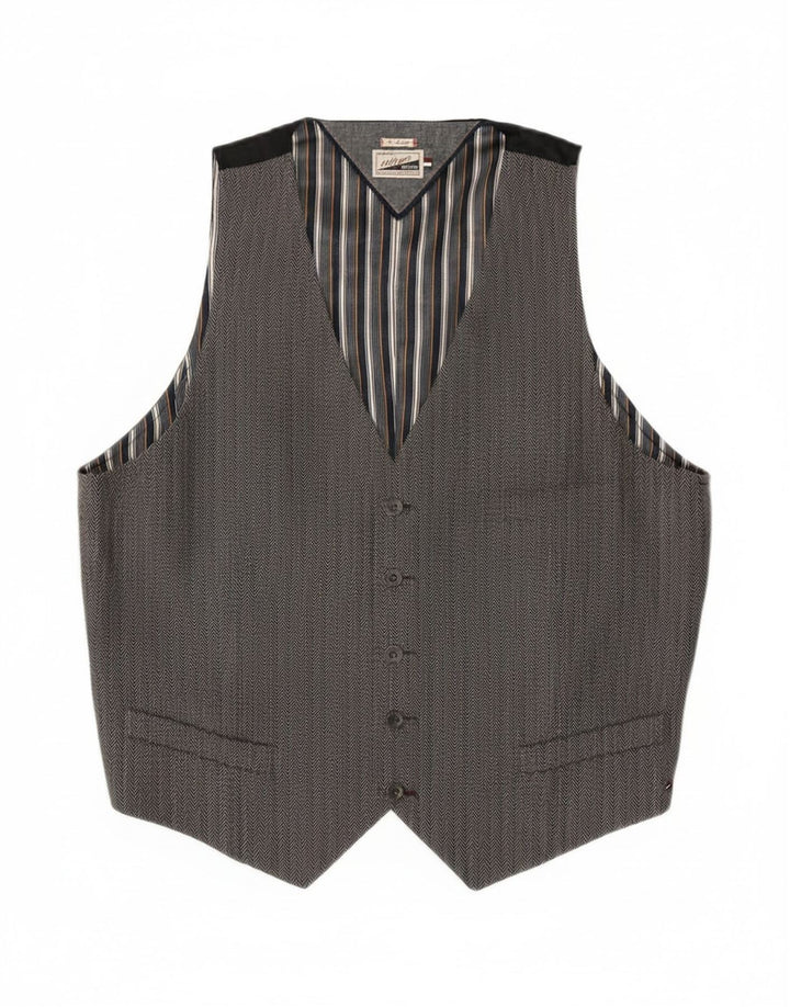 Tommy Hilfiger Mens Waistcoat XL Grey Herringbone Cotton