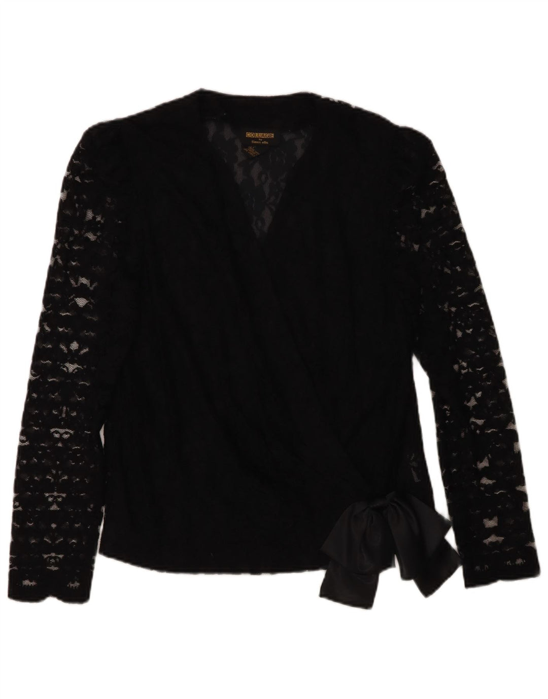 SIMON ELLIS Womens See Through Wrap Blouse Top UK 12 Medium Black Rayon