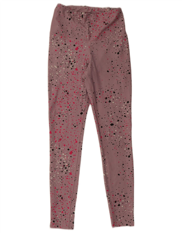 Reebok Womens Speedwick Leggings UK 8/10 Small  Pink Spotted Polyester