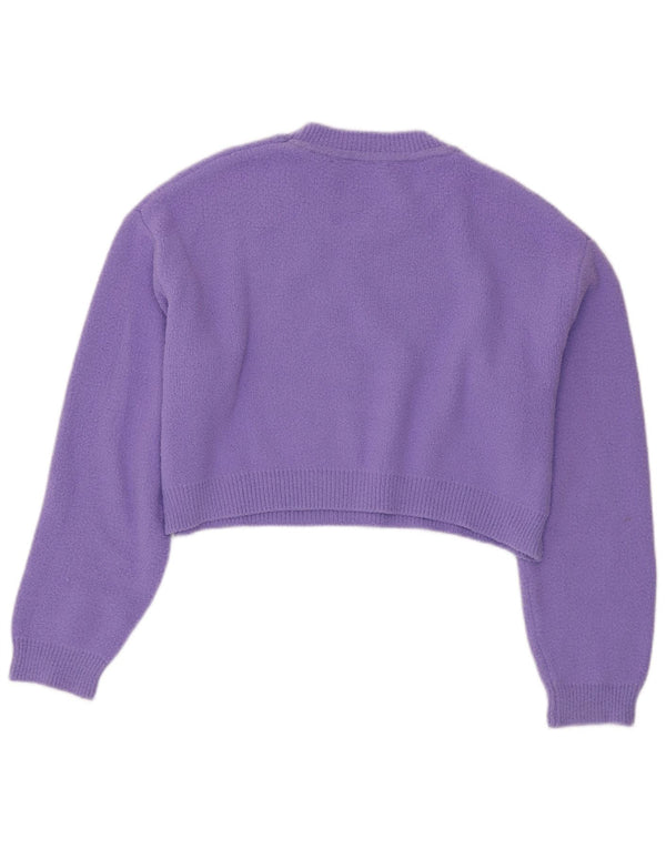 ZARA Womens Crop Oversized Crew Neck Jumper Sweater UK 10 Small Purple
