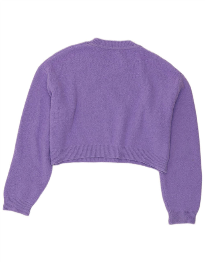ZARA Womens Crop Oversized Crew Neck Jumper Sweater UK 10 Small Purple