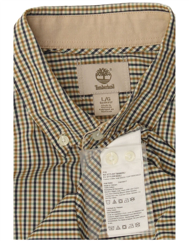 TIMBERLAND Mens Slim Fit Shirt Large Brown Check Cotton