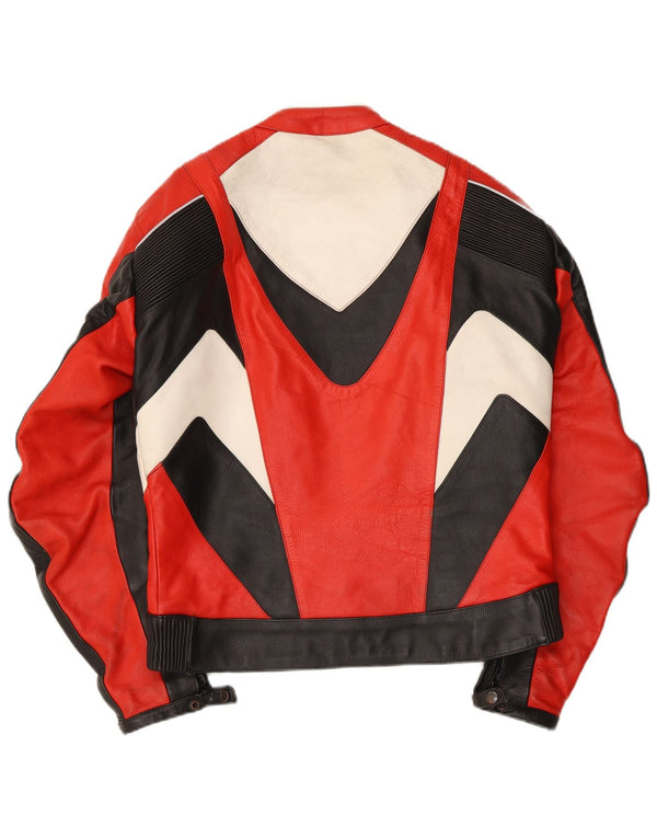 Vintage Mens Leather Racer Jacket UK 40 Large Multicoloured Colourblock