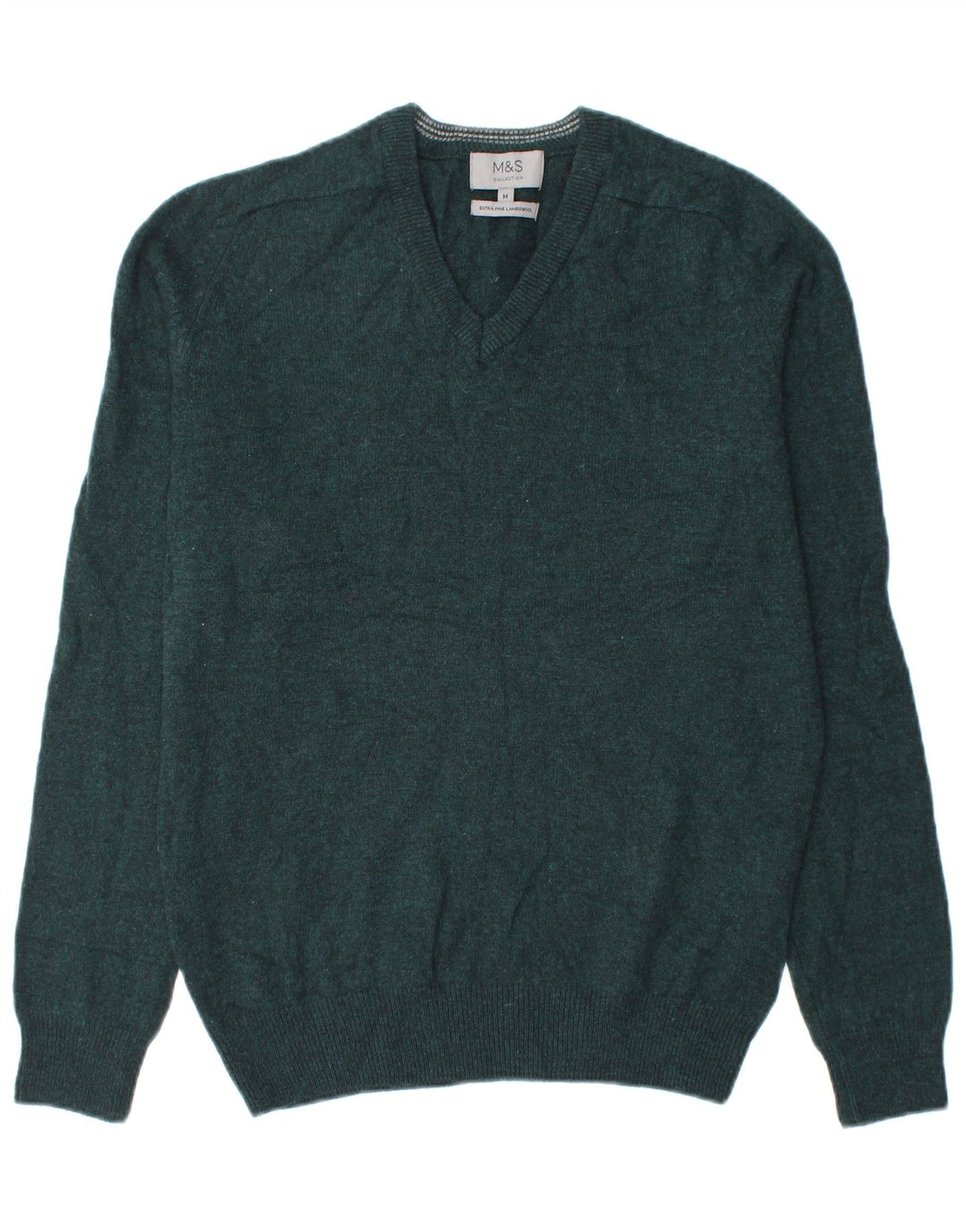 MARKS & SPENCER Mens V-Neck Jumper Sweater Medium Green Lambswool