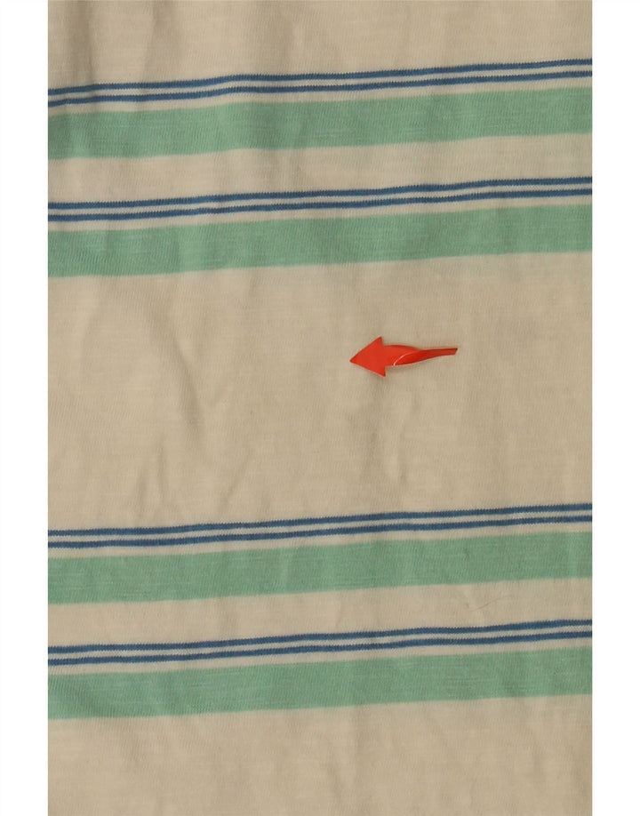 FARAH Mens T-Shirt Top Medium Off White Striped Cotton