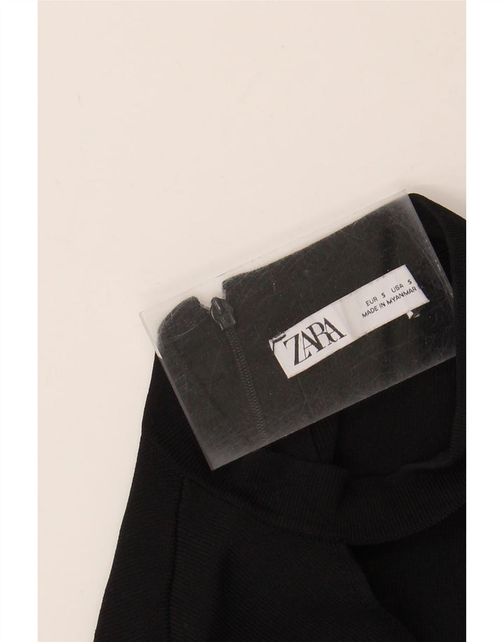 ZARA Womens Crop Blouse Top UK 10 Small Black Nylon Vintage Zara and Second-Hand Zara from Messina Hembry 