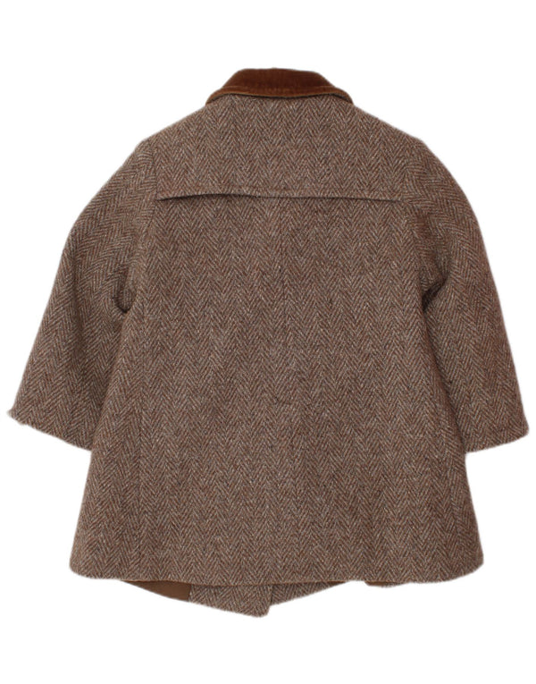 VINTAGE Baby Girls Double Breasted Coat 18-24 Months Brown Herringbone
