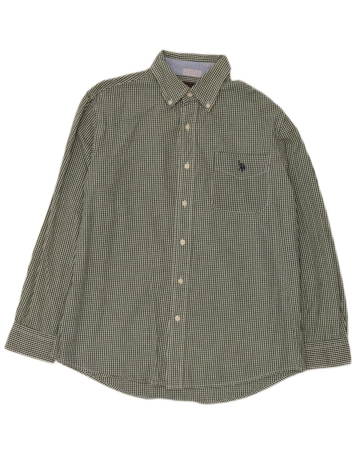 U.S. POLO ASSN. Mens Shirt Medium Green Gingham Cotton