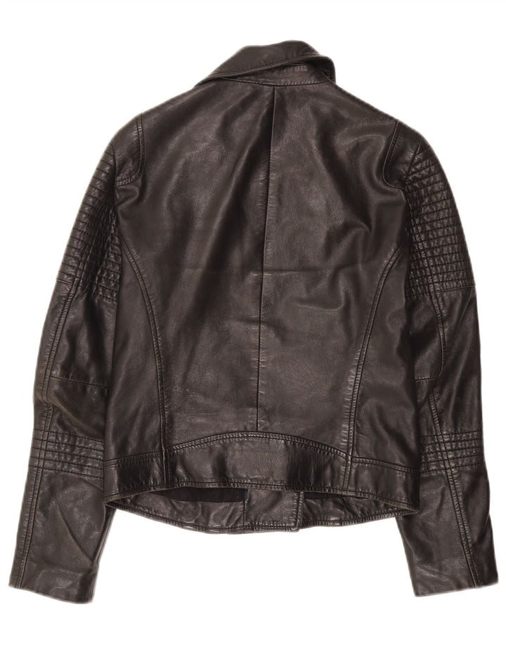 WHISTLES Womens Leather Biker Jacket UK 8 Small  Black Leather