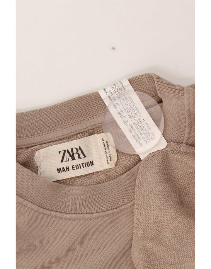 Zara Mens Sweatshirt Jumper Medium Beige Cotton