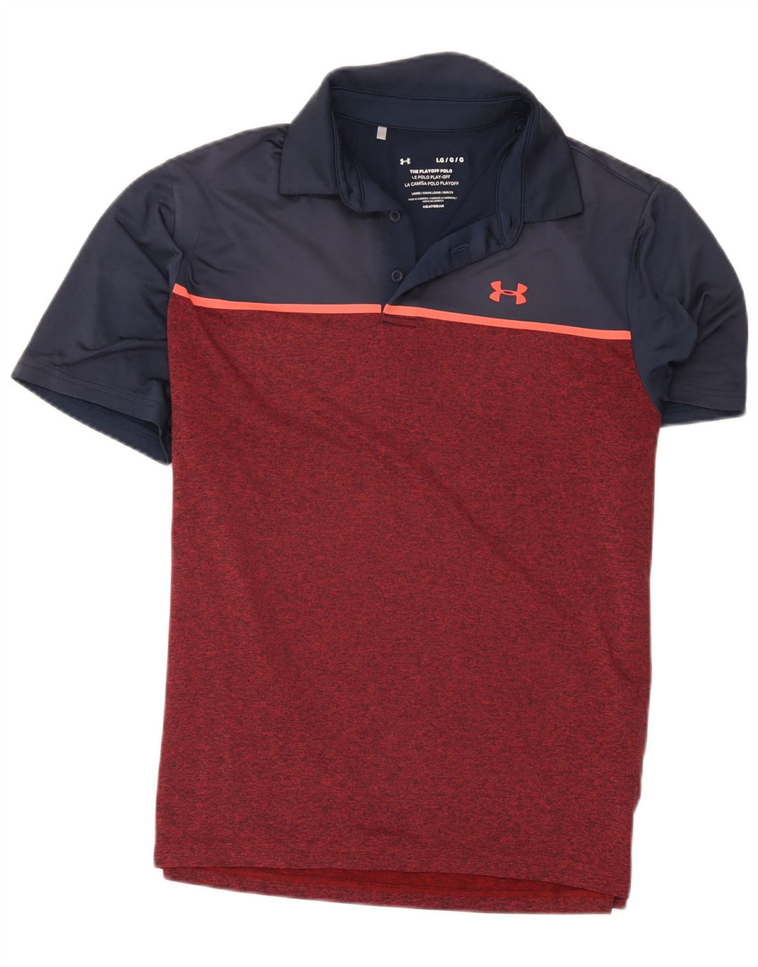 Under Armour Mens Polo Shirt Large Burgundy Colourblock Polyester