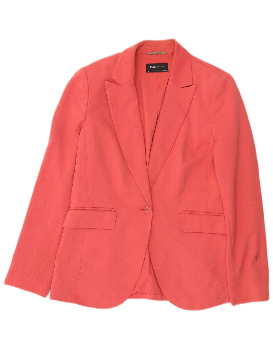 Marks & Spencer Womens 1 Button Blazer Jacket UK 12 Medium Pink Polyester