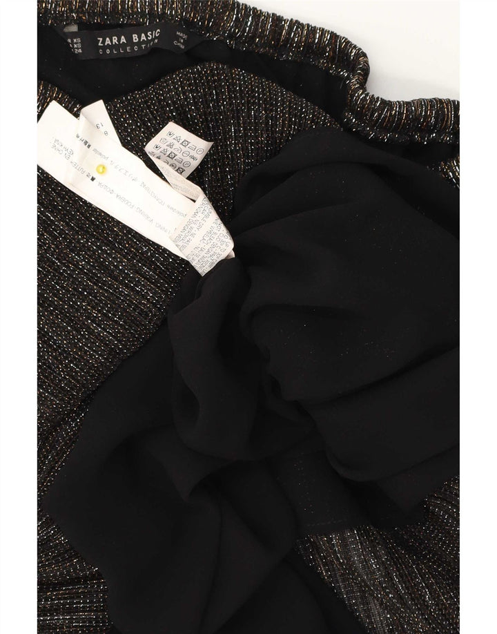 Zara Womens Oversized Crop Off Shoulder Top UK 4 XS Black Flecked Polyester