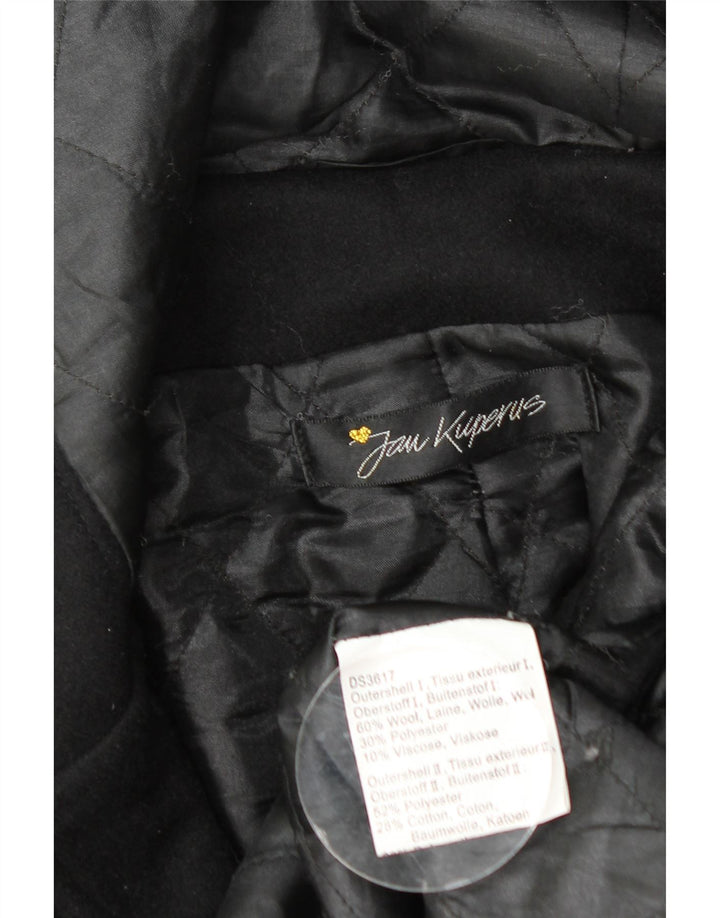 Vintage Womens Hooded Duffle Coat UK 14 Large Black Wool